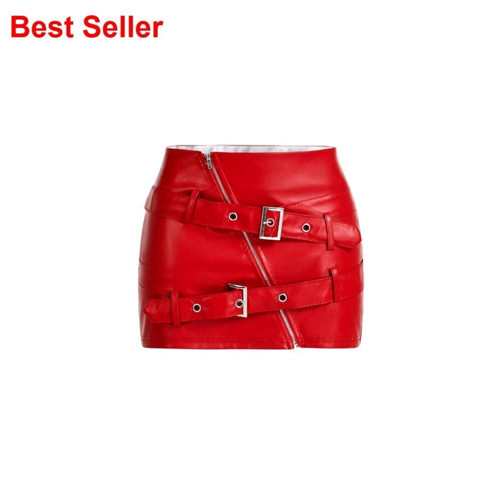 Zip Front Buckle PU Leather Bodycon Mini Skirt Rave Club Y2k